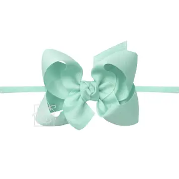 Aquamarine Nylon Pantyhose Headband W/Signature Grosgrain Bow (Multiple Sizes)