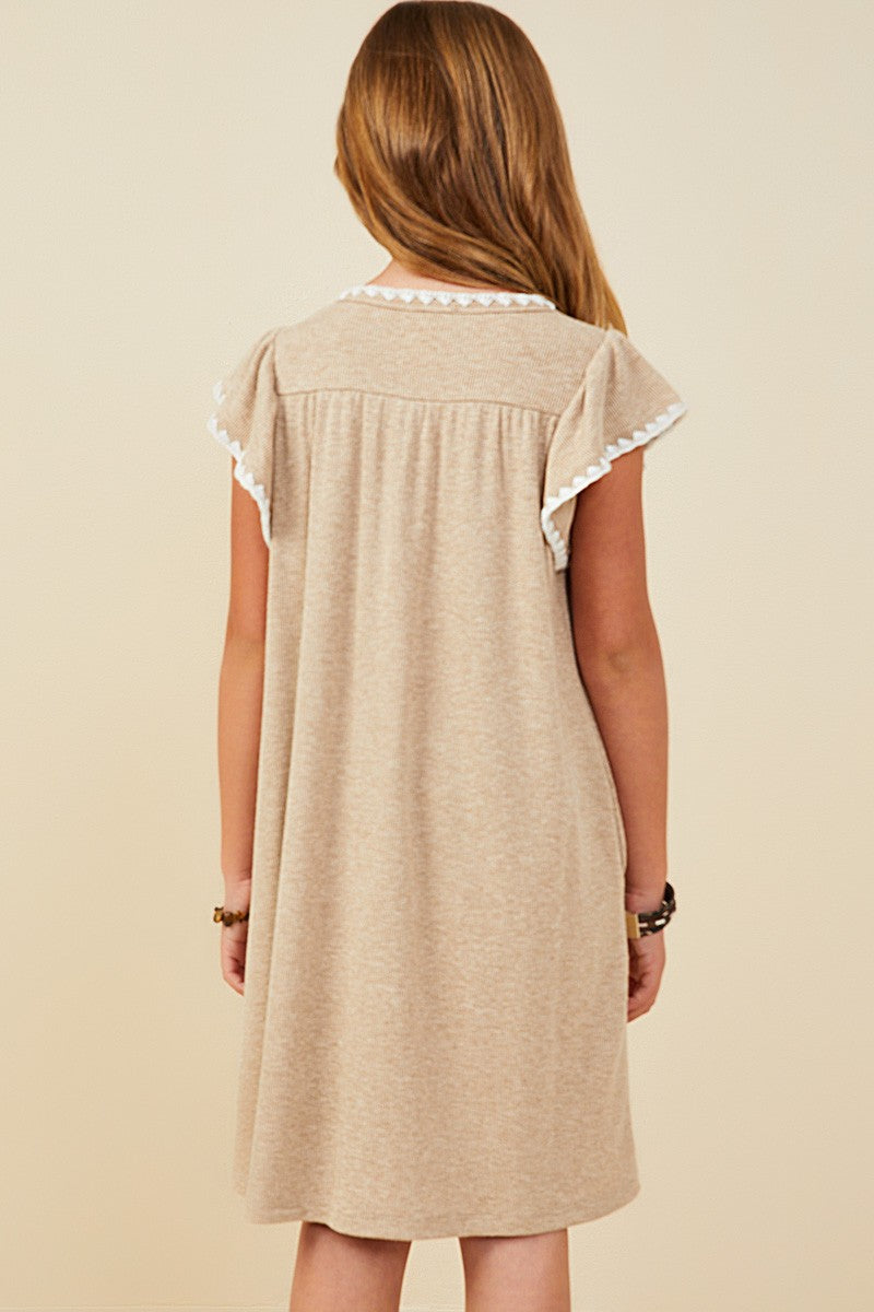 Girls Crochet Contrast Stitched Ribbed Knit Dress