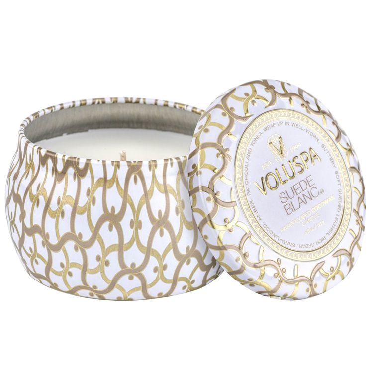 Voluspa Suede Blanc Mini Tin Candle
