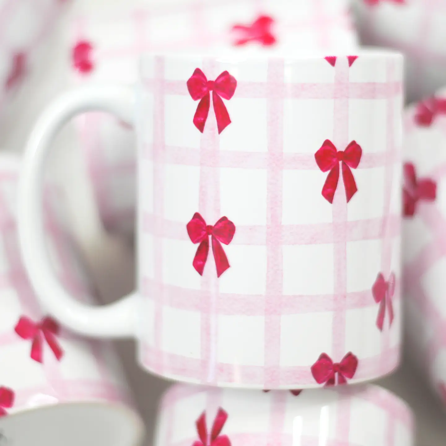 Valentine's Ceramic Plaid Bows Mug