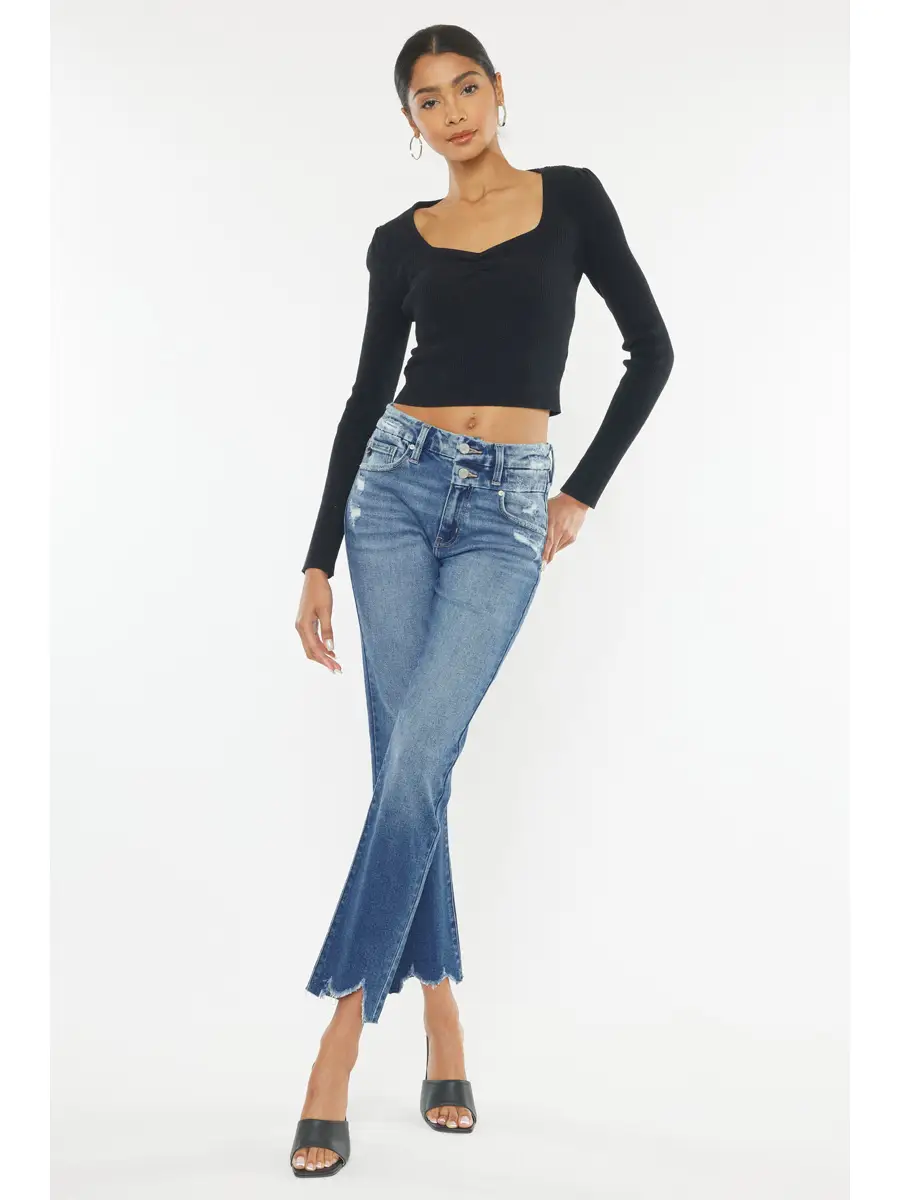 Zane Kancan Medium Wash High Rise Slim Straight Leg Jeans