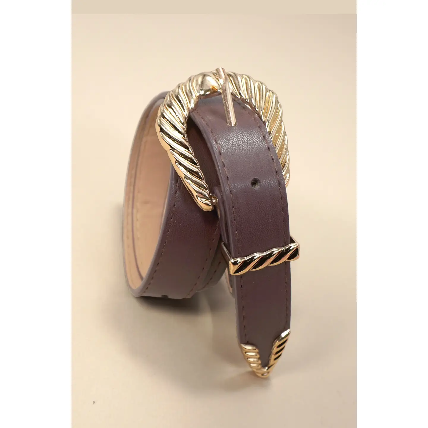 Brown Classic Western Carved Buckle Faux Leather Belt