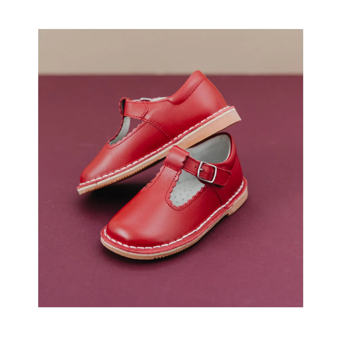 Red Selina Scalloped T-Strap Mary Jane