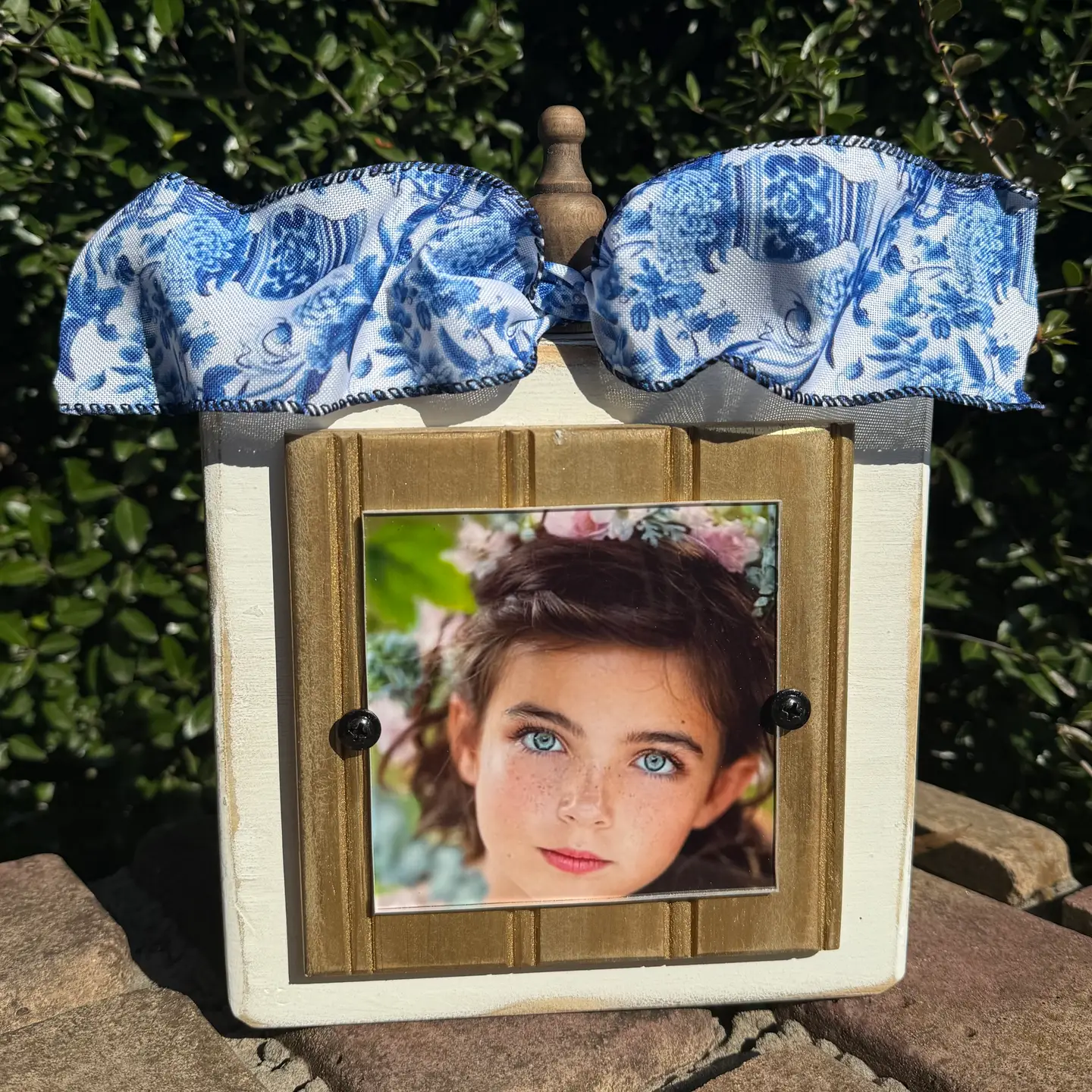 Handmade Picture Frame with Blue Chinoiserie Ribbon