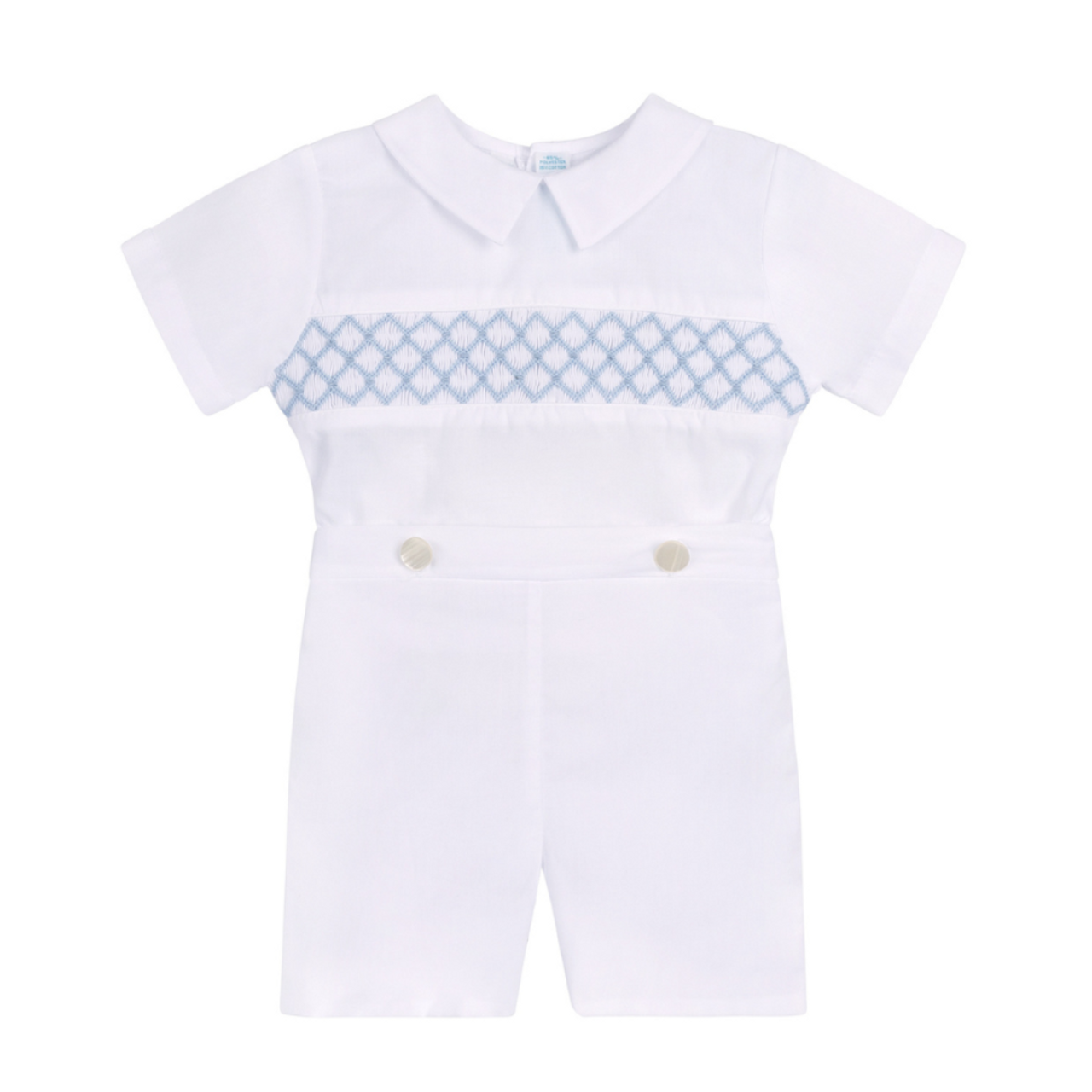 White & Blue Signature Smocked Bobby Suit