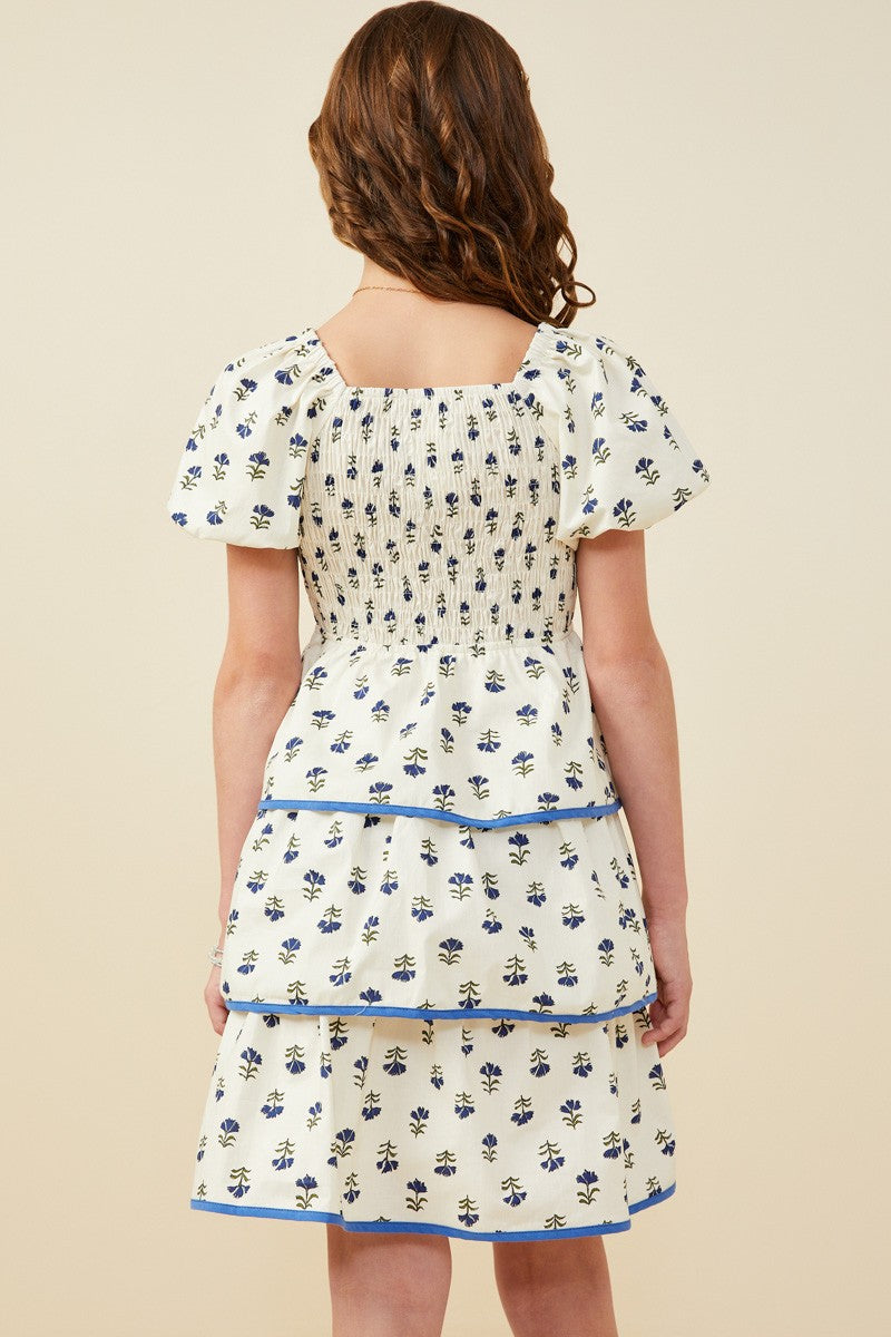 Girls Floral Tiered Smocked Dress