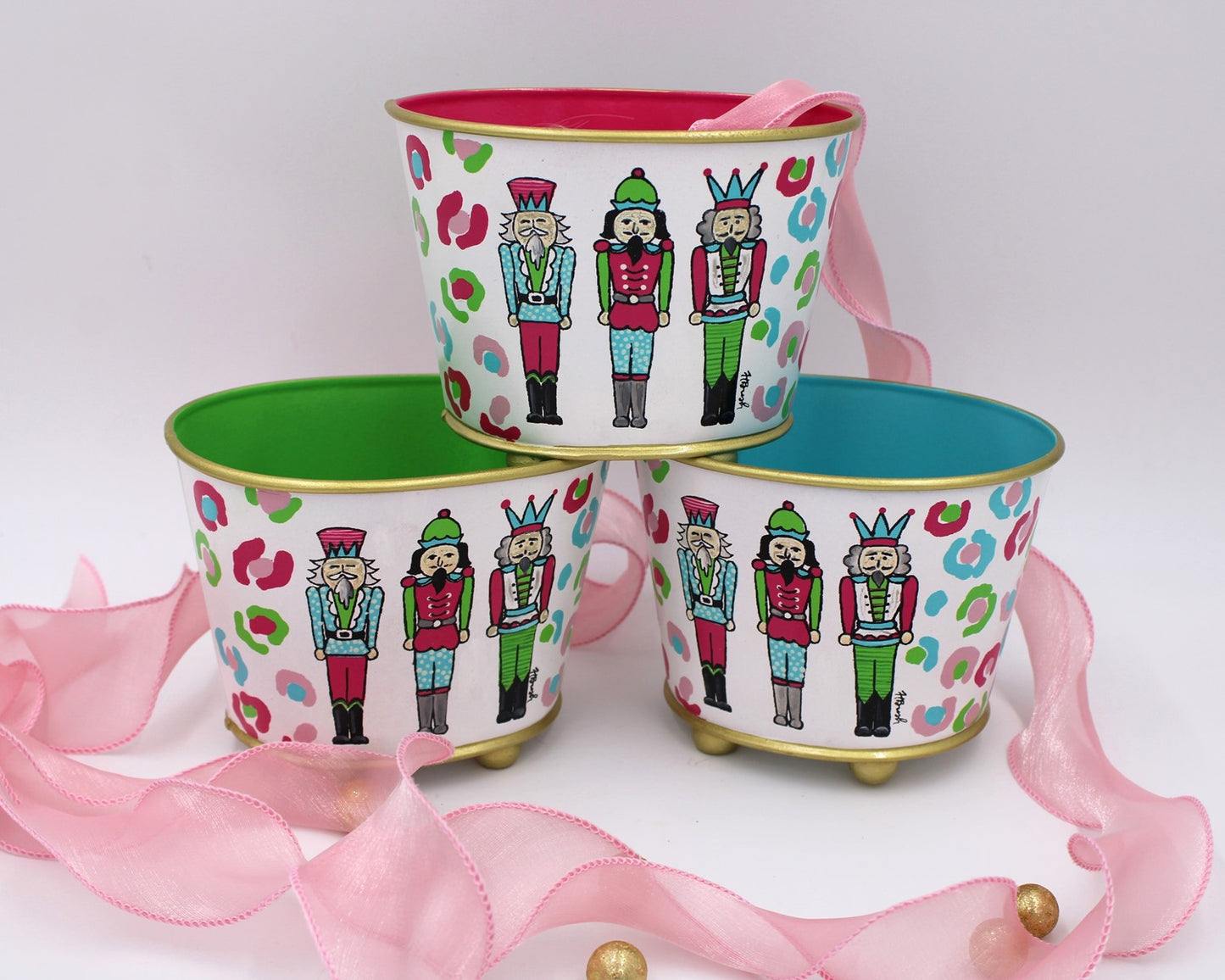 Nutcracker Trio Handpainted Metal Oval Cachepots
