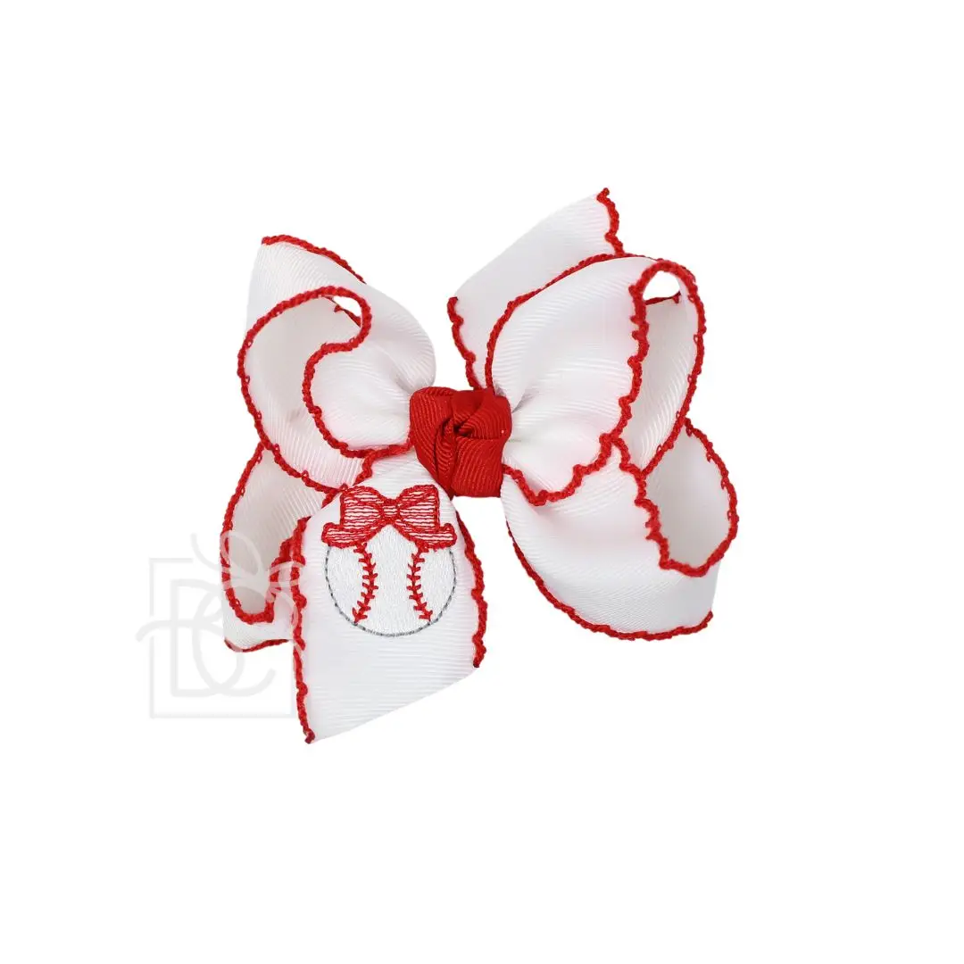 4.5" Embroidered Baseball Crochet Edge Hair Bow