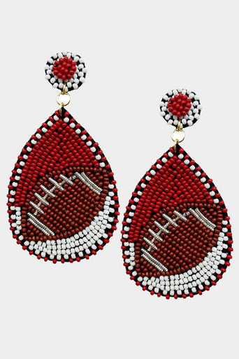Maroon Teardrop Football Beaded Earrings