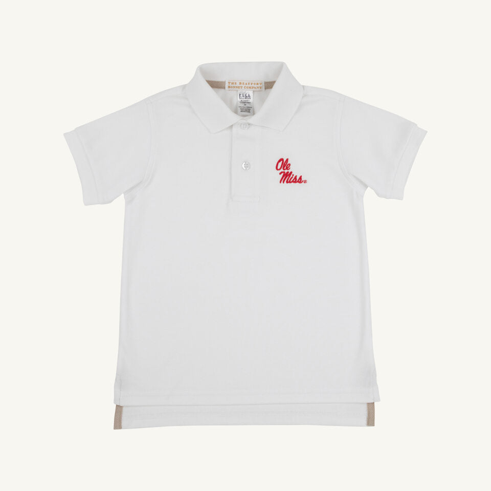 Worth Ave White/Keeneland Khaki/Ole Miss Prim & Proper Polo - Short Sleeve Pima BackStork