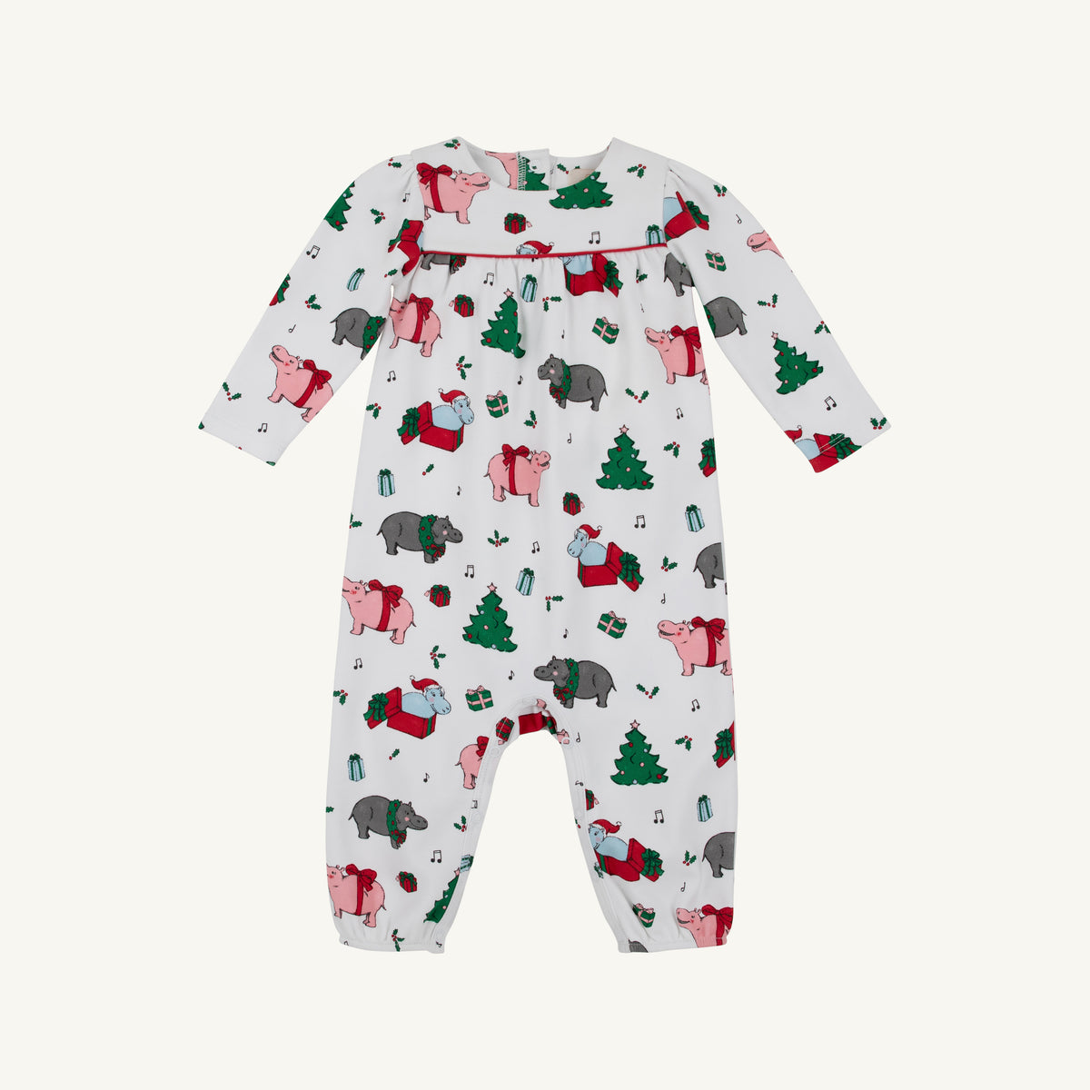 Long Sleeve Penny's Playsuit (Heavy Weight) - I Want a Hippopotamus/Richmond Red