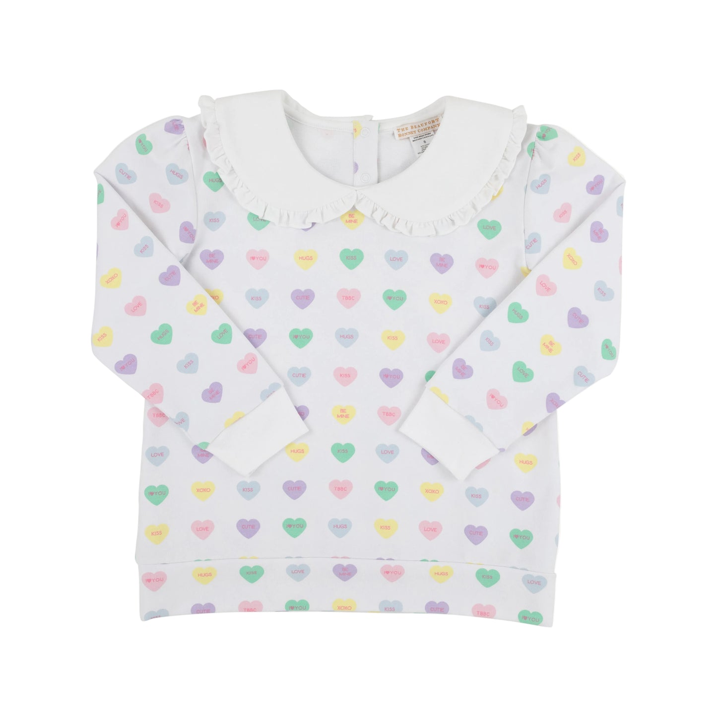 Maude's Ruffle Cassidy Comfy Crewneck - We Heart You (Palm Beach Pink/Worth Ave White)