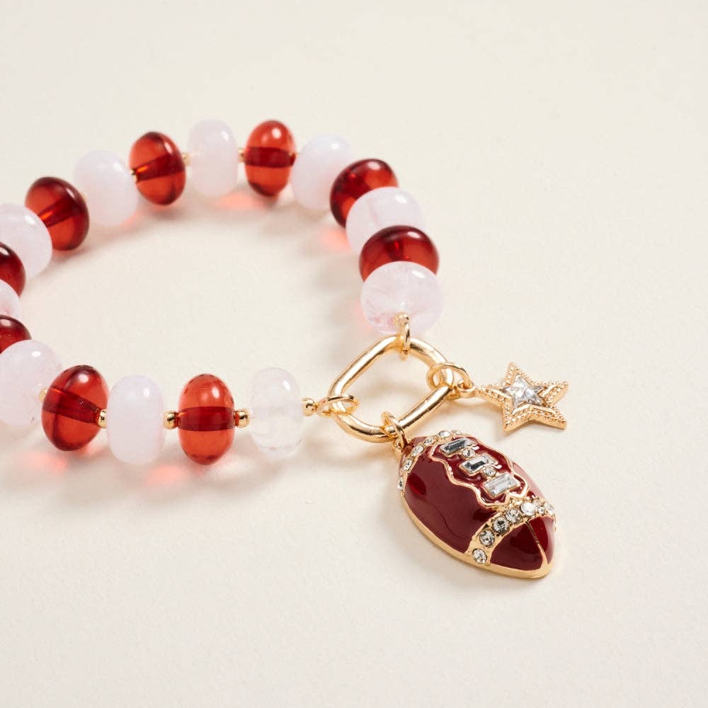 Maroon & White Football Star Beaded Bracelet