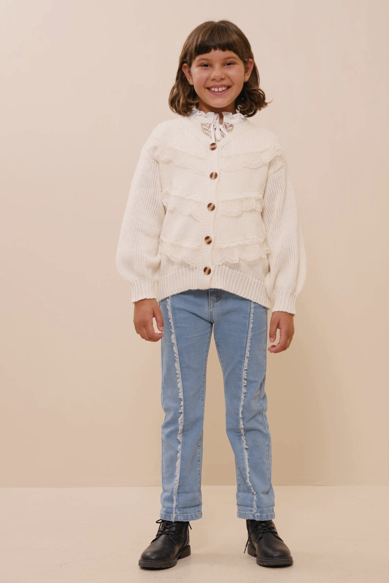 Girls Cream Lace Detail Cardigan