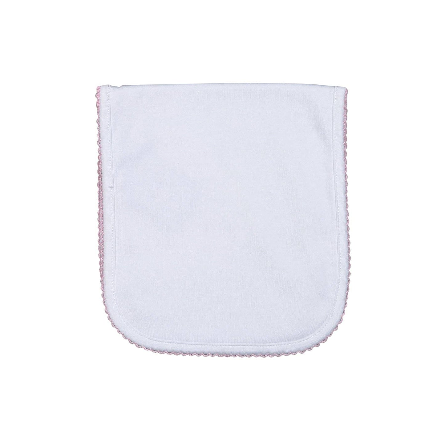 White Burping Pad Pink Picot Trim