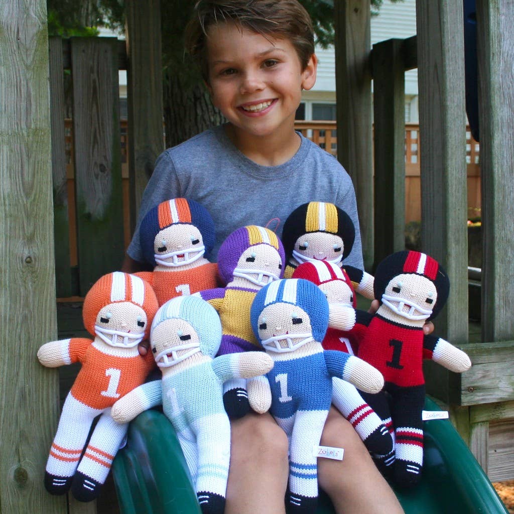 Red & Blue Crochet Football Player Knit Doll