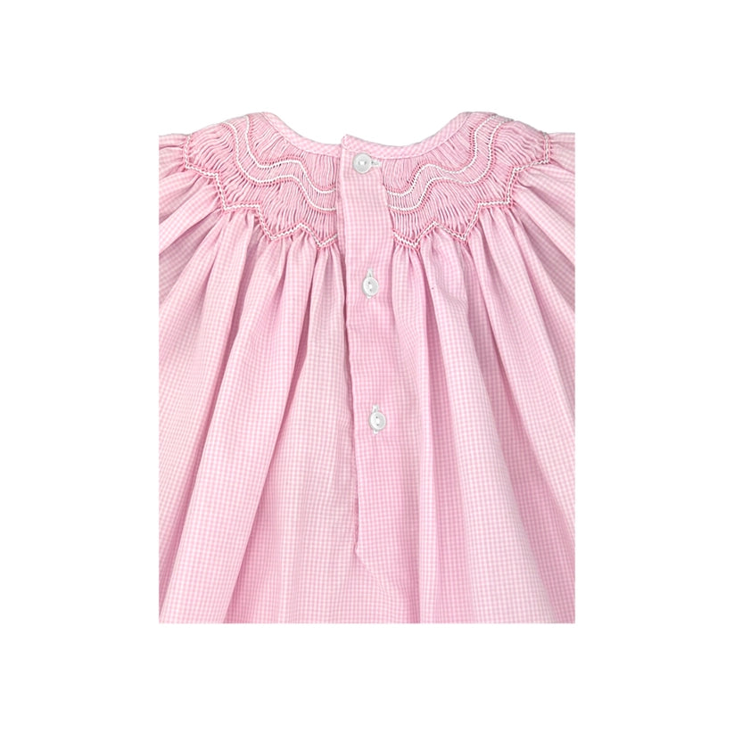 Pink Zig Zag Smocked Bishop Dress