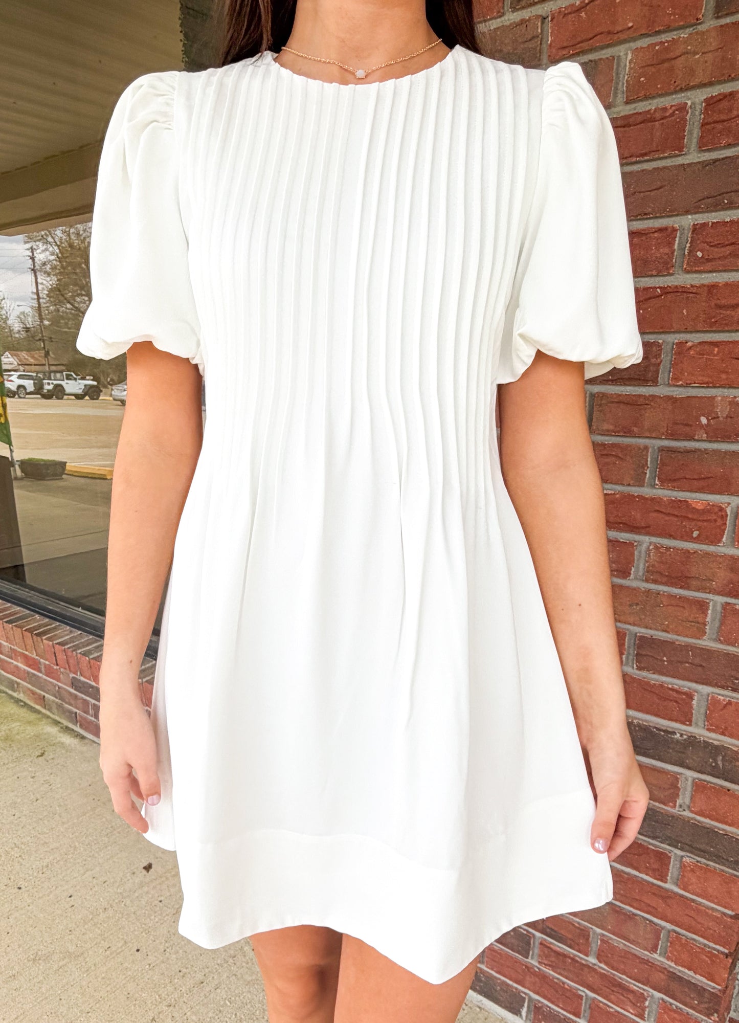 White Pleat & Poise Dress