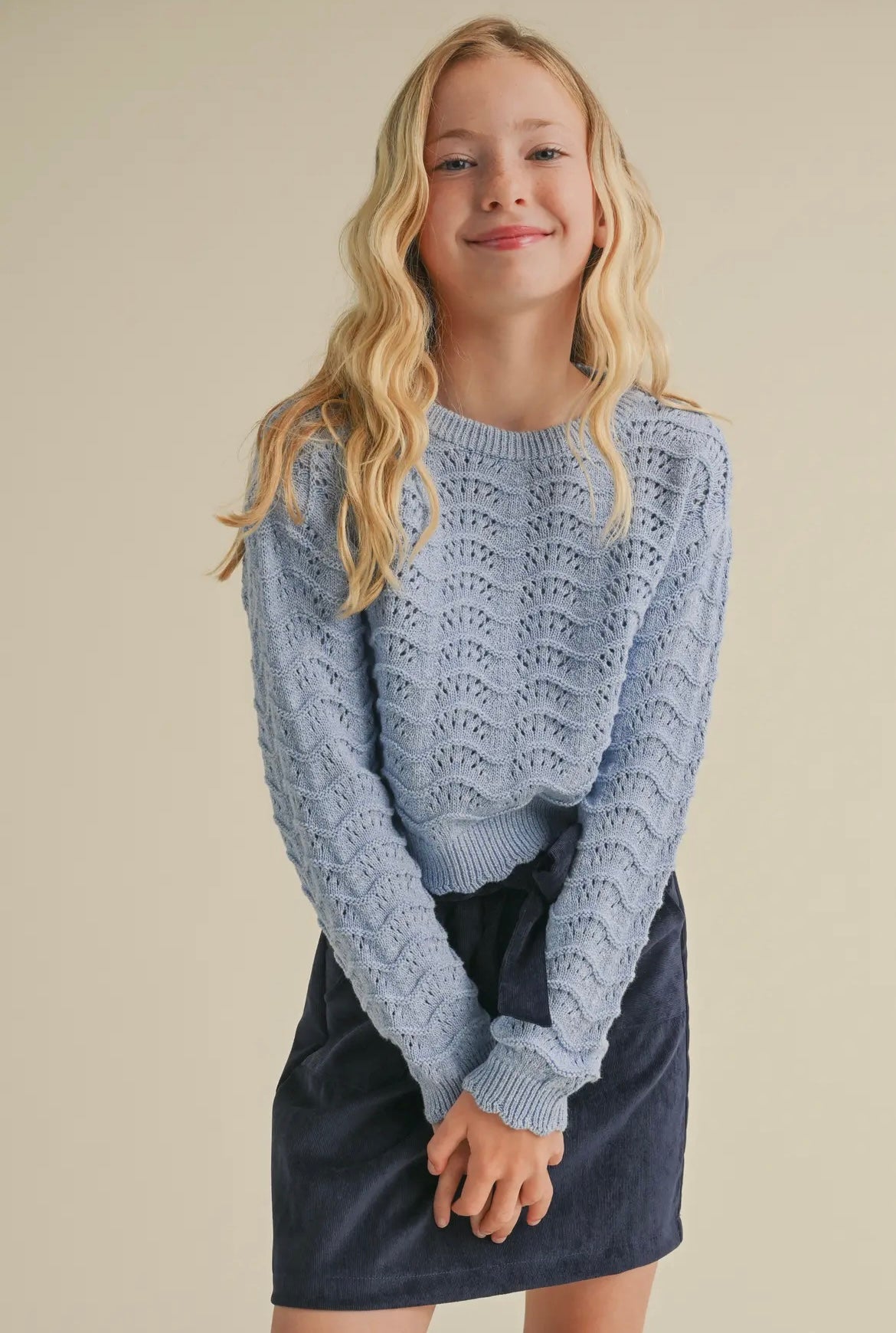 Blue Wavy Knit Sweater