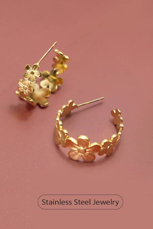 Gold Flower Hoop Earrings