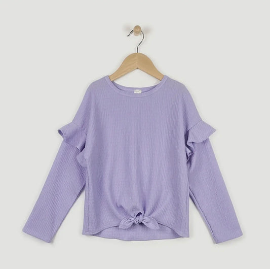 Lavender Long Sleeve Ruffle Tie Front Top