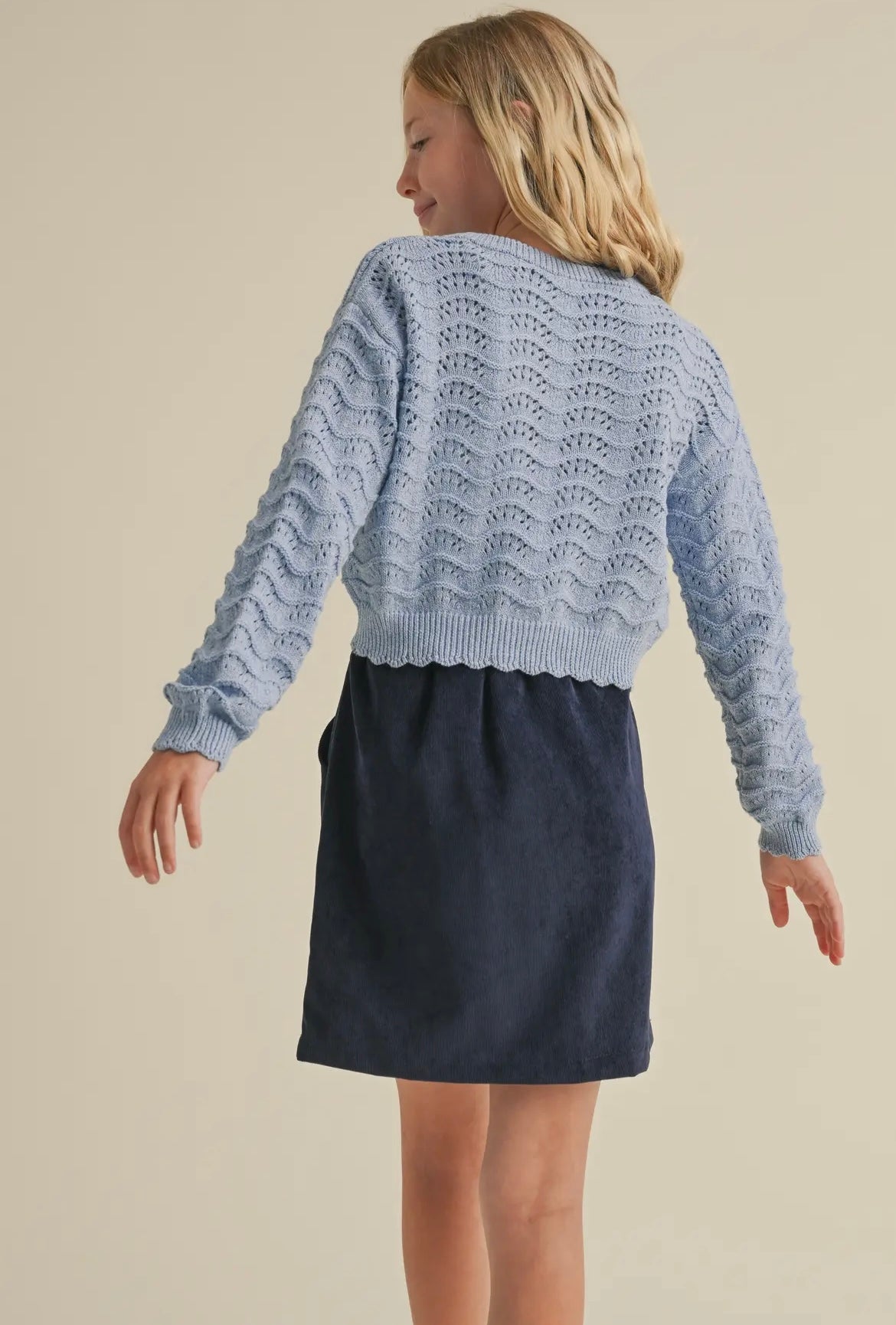 Blue Wavy Knit Sweater