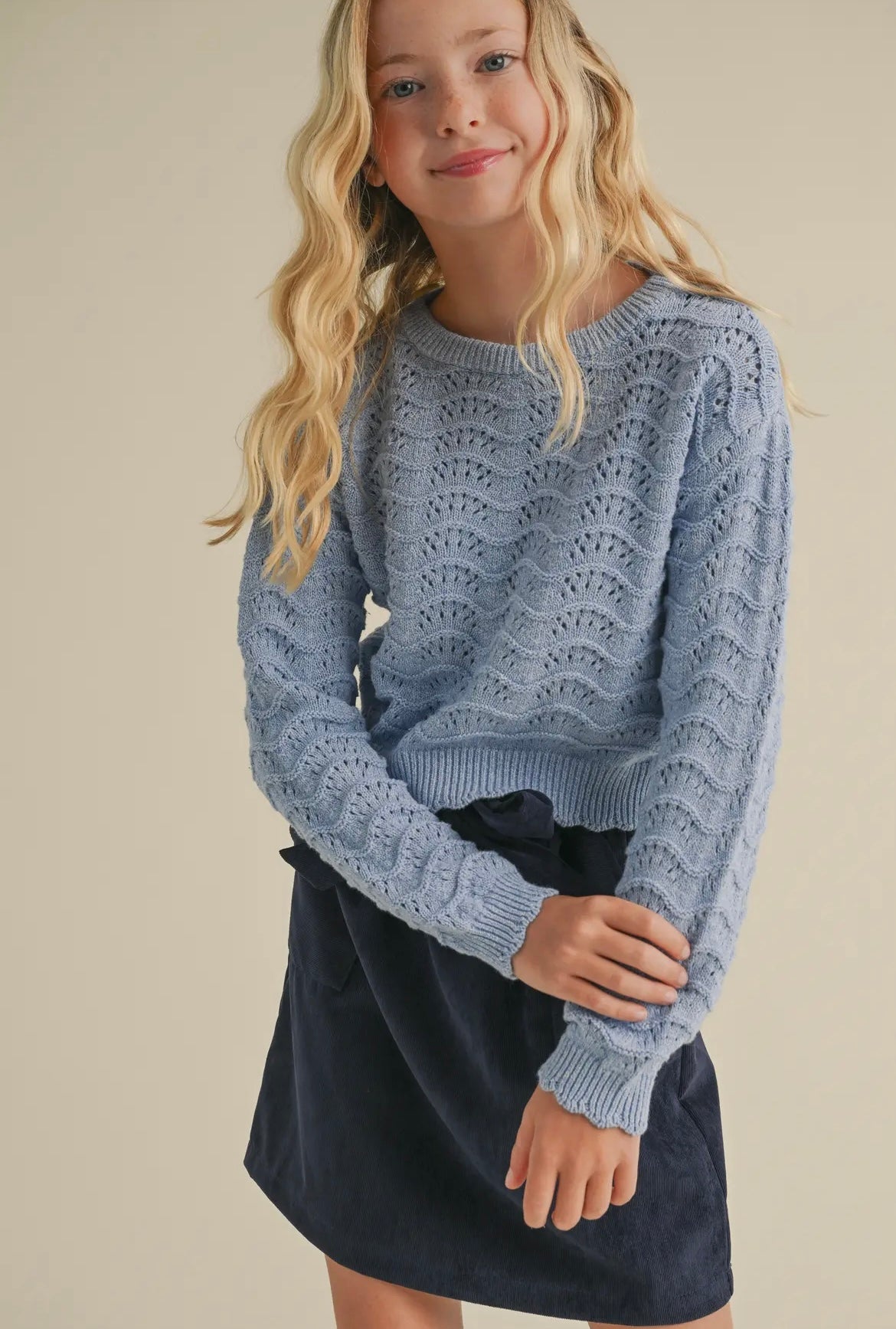 Blue Wavy Knit Sweater