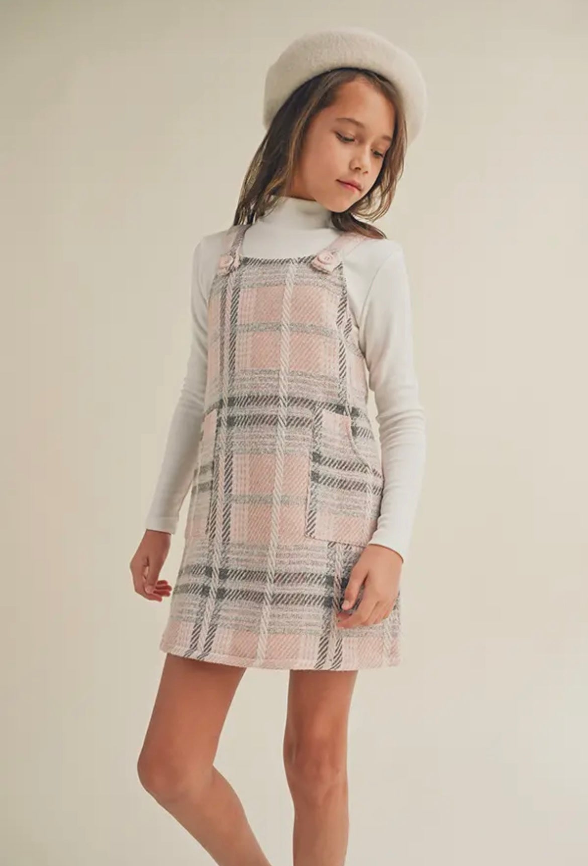 Long Sleeve Bouclé Pinafore Dress Set