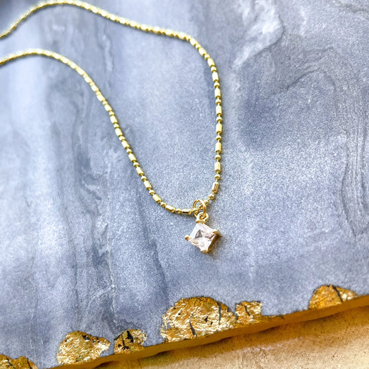 Crystal Square Pendant Necklace