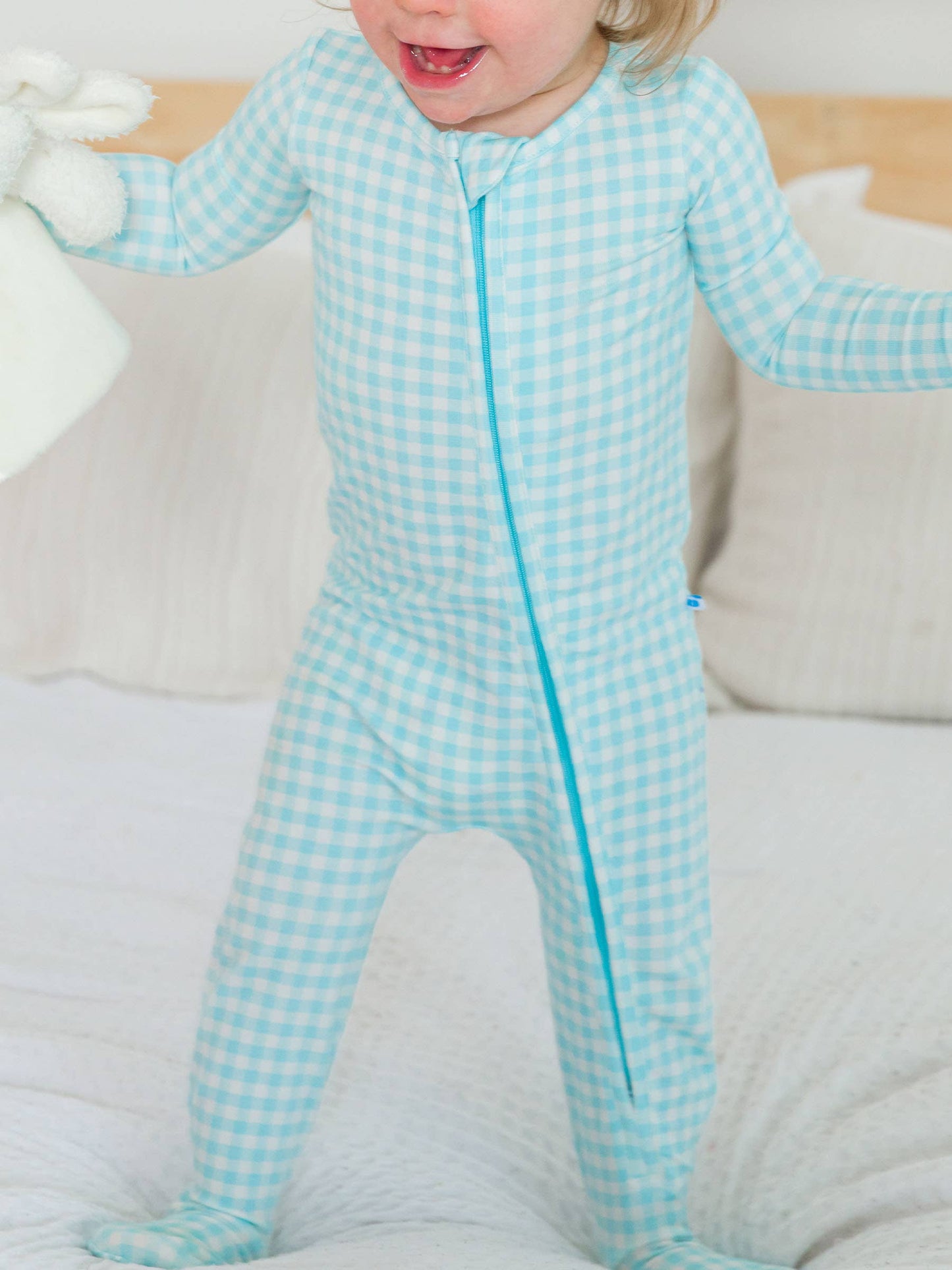 Cotton Modal Blue Breeze Gingham Footie Sleeper