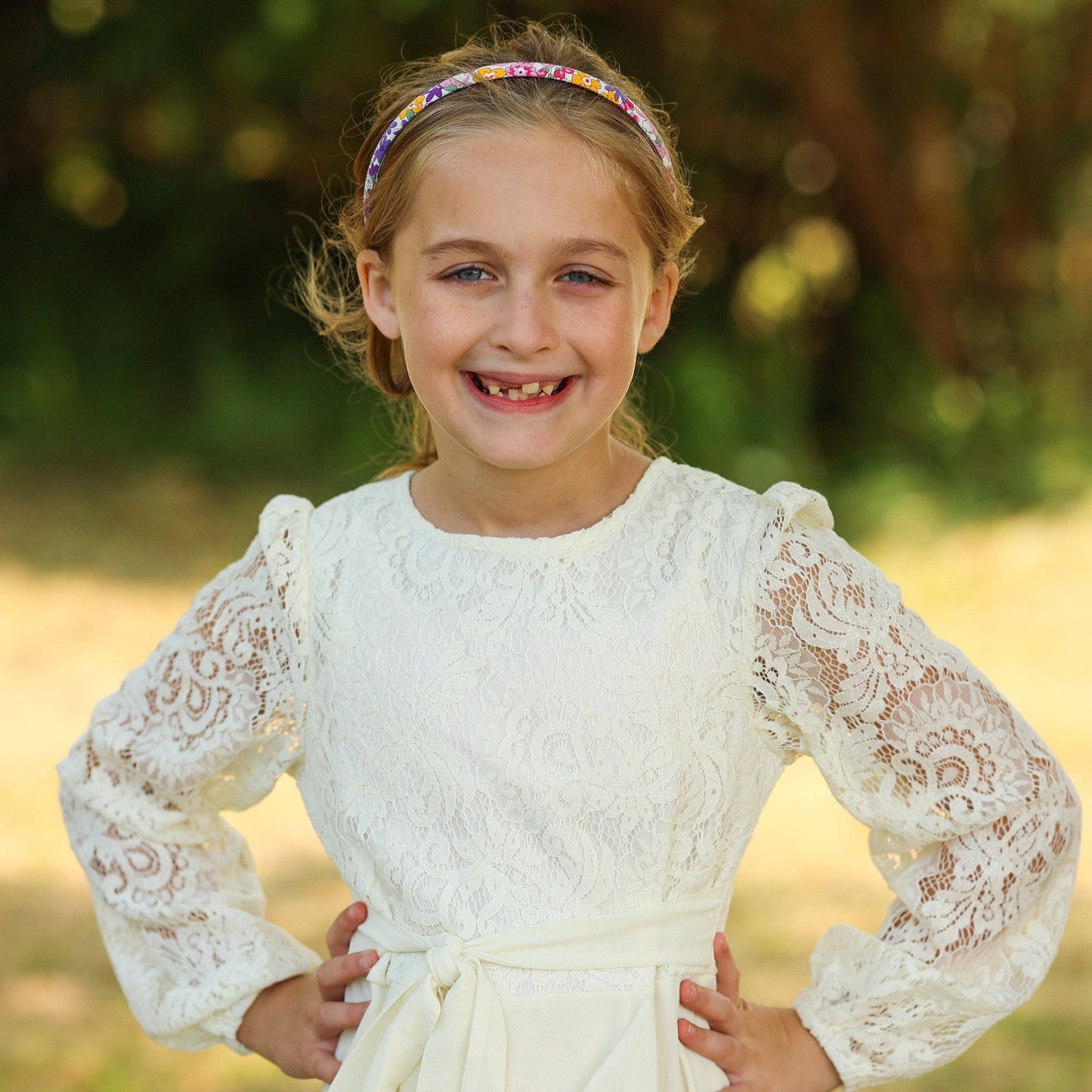 Girl's Peach Thin Floral Headband