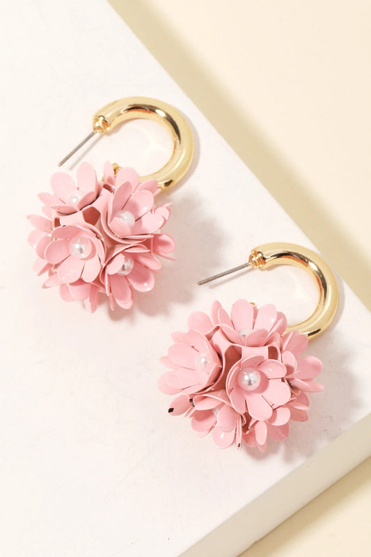 Pink Peony Flower Earrings