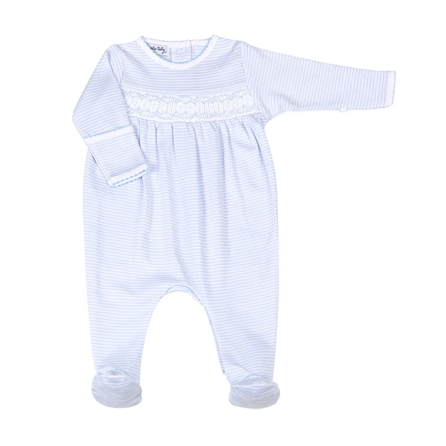 Blue Mini Stripes Smocked Footie