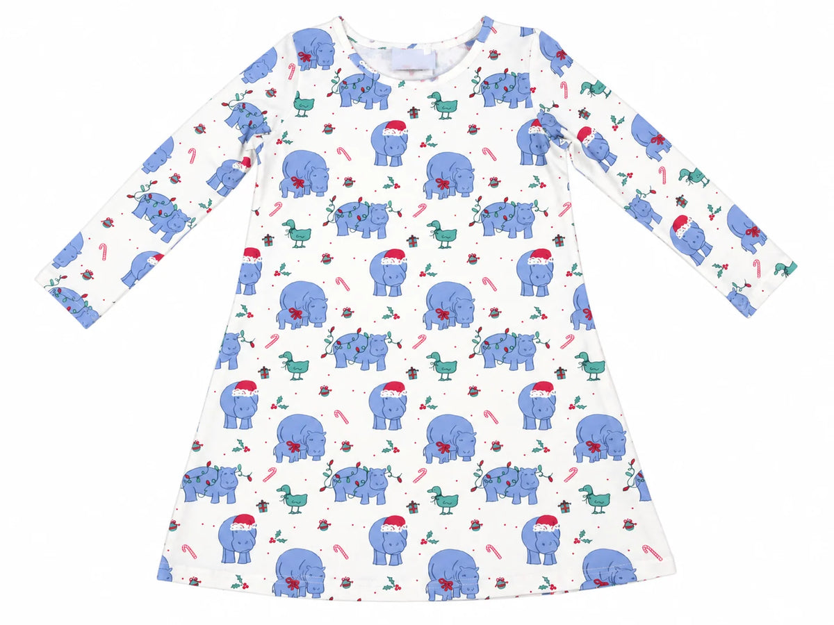 Long Sleeve Charlotte Play Dress- I Want A Hippopotamus For Christmas
