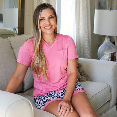 Pink V Neck Pocket Pajama Tee