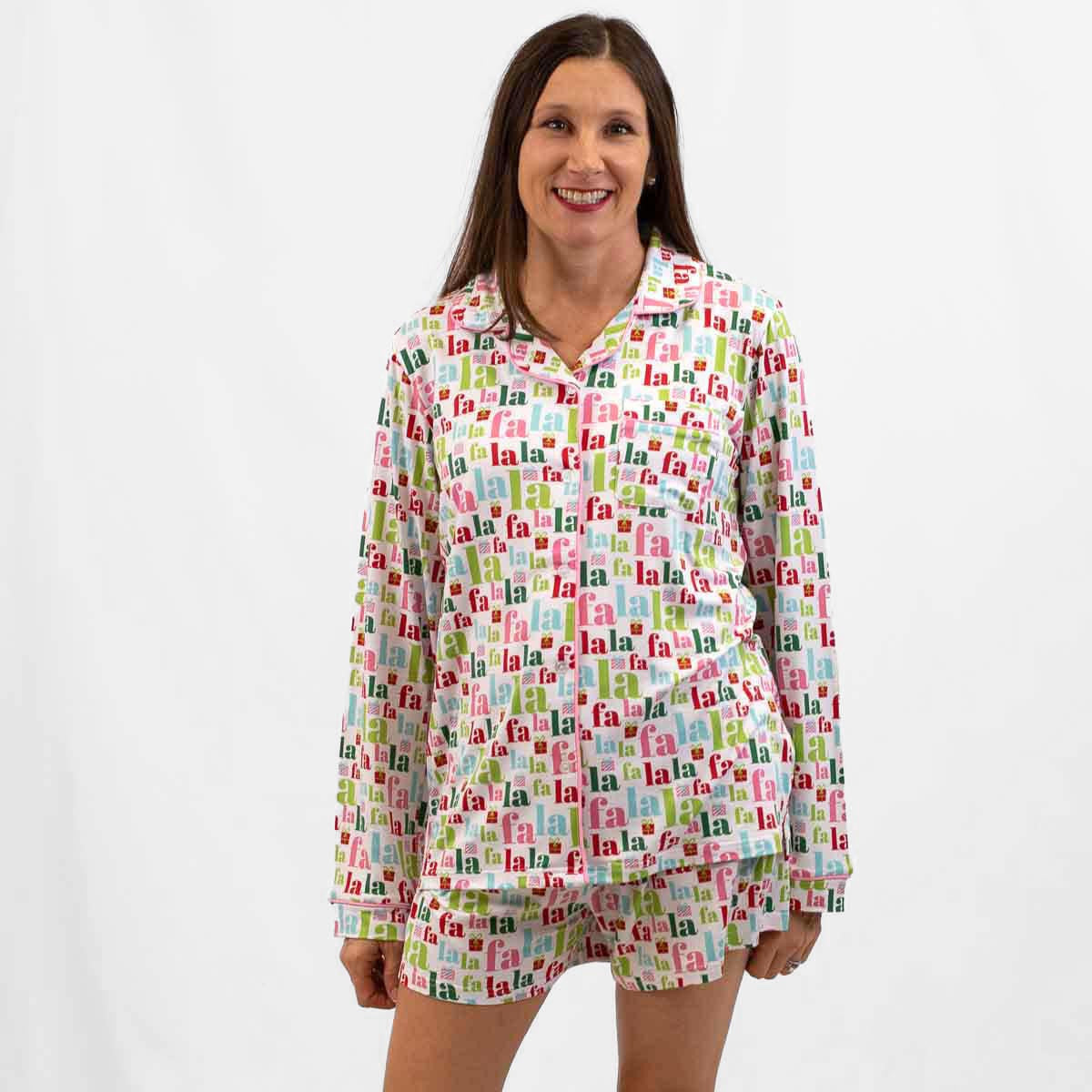 Fa La La Long Sleeve Button Up Pajama Top