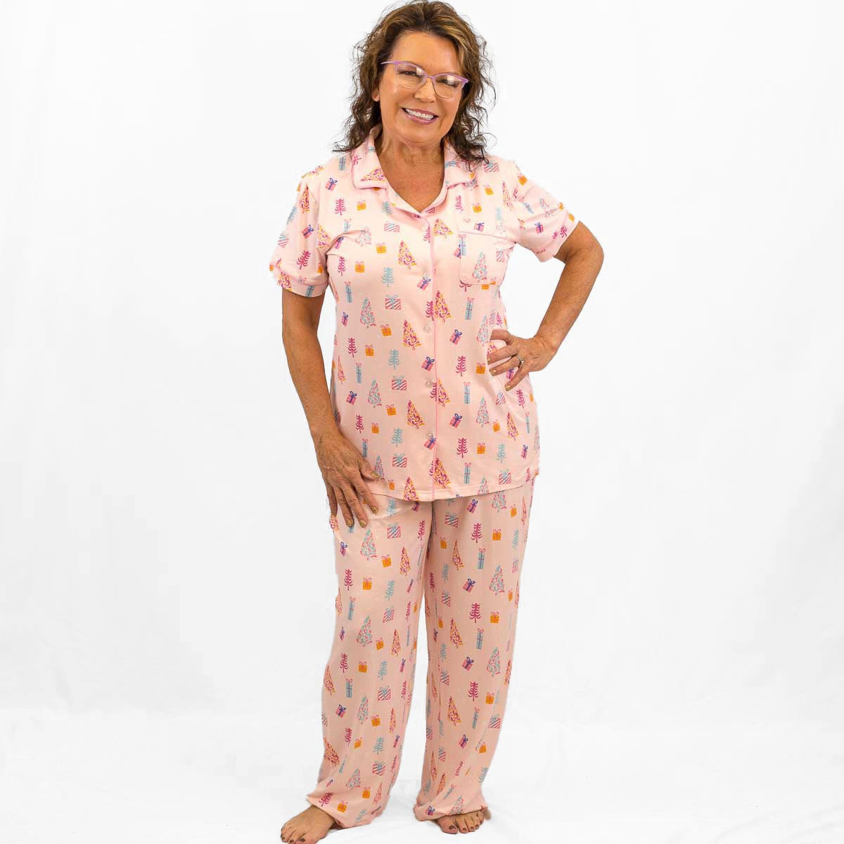 Twinkle Tree Short Sleeve Button Up Pajama Top