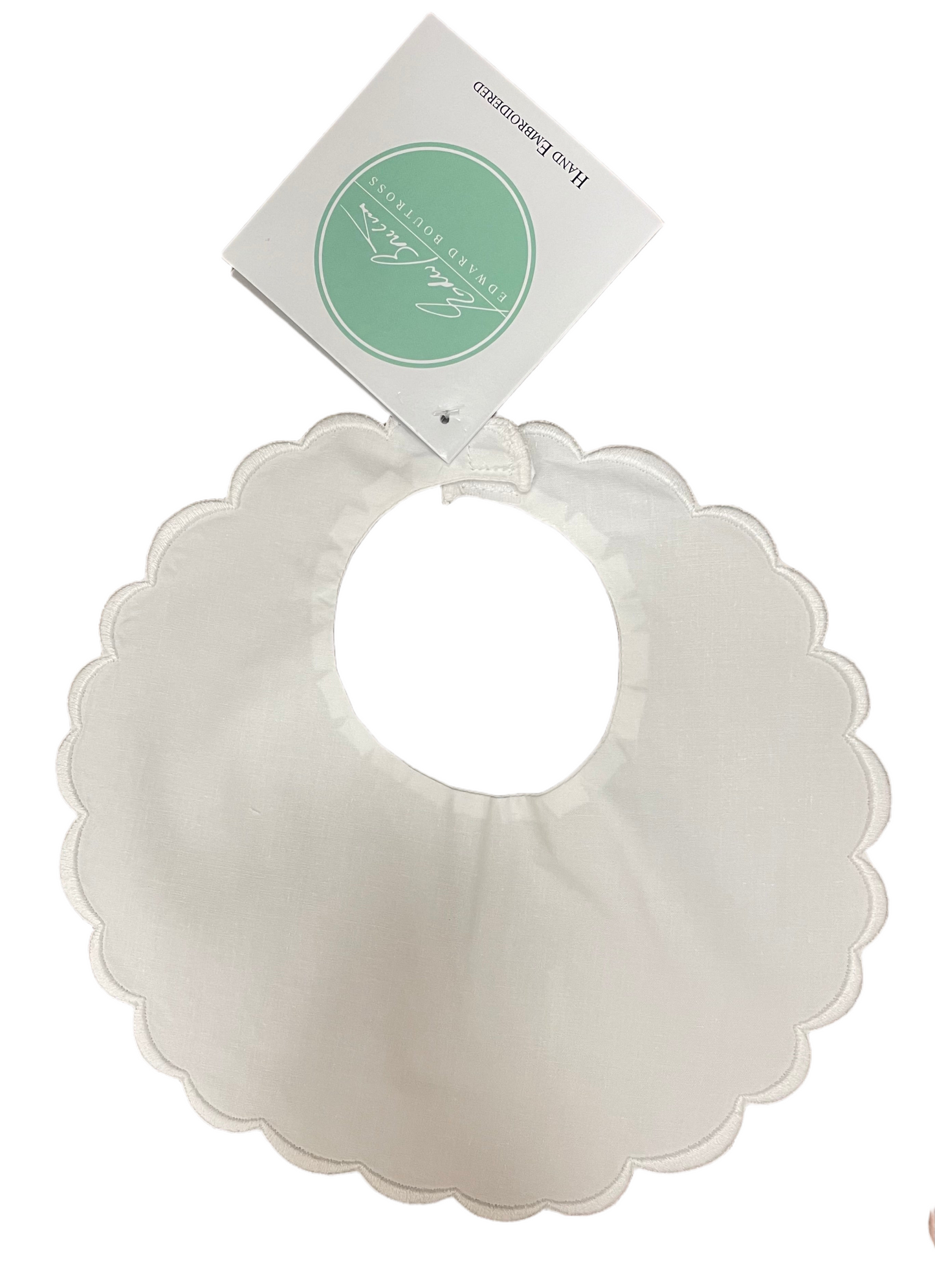 White Embroidered Scallop Baby Bib