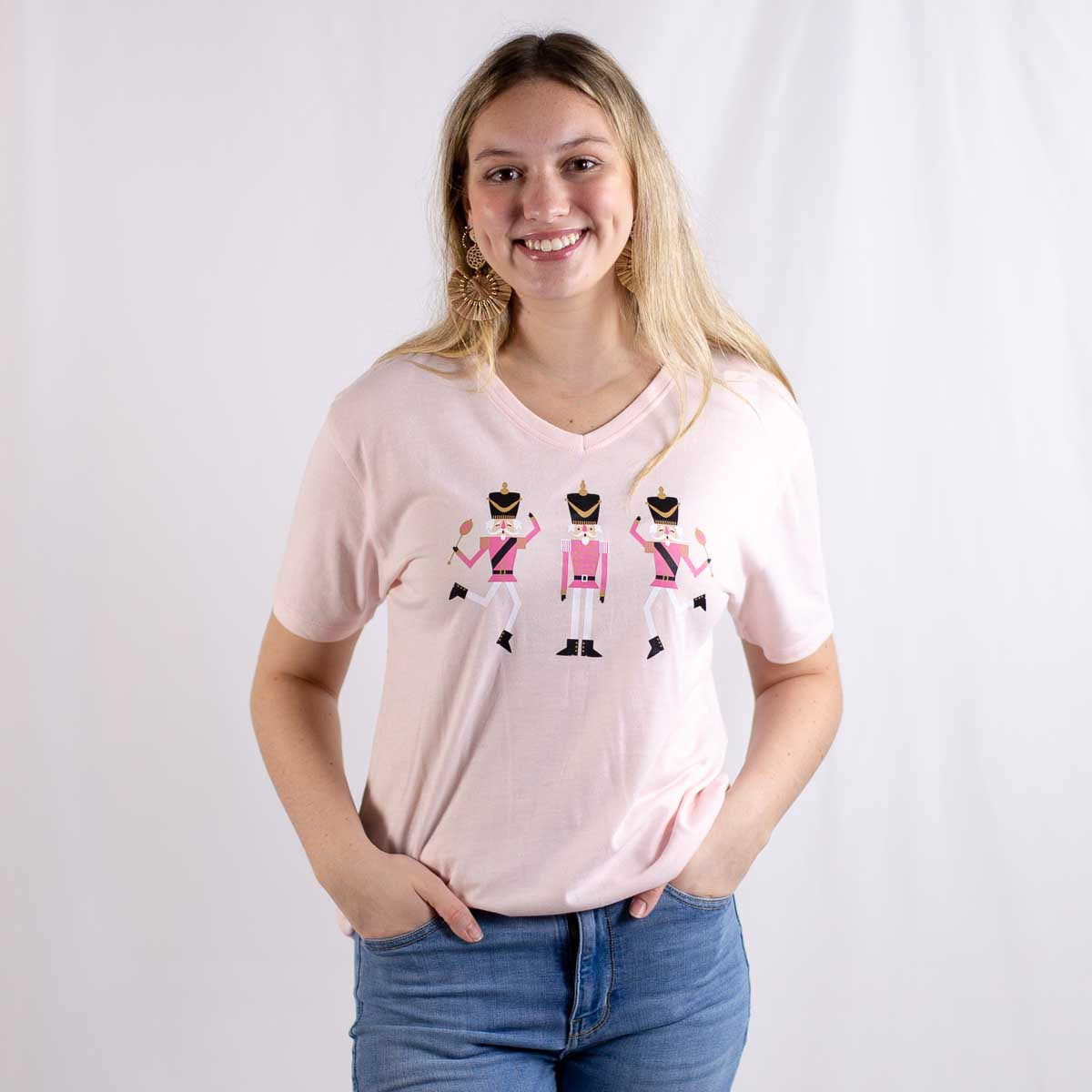 Dancing Nutcrackers Blush V Neck Tee