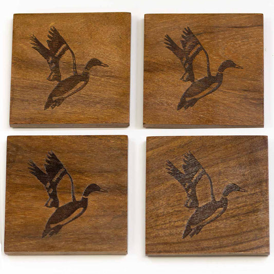 Duck Engraved Wooden Coaster Set