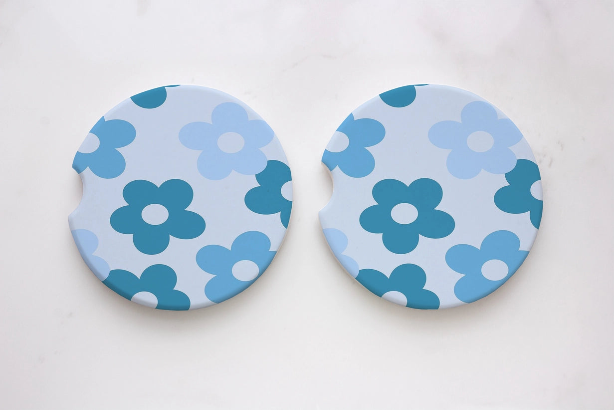 Blue Floral Neoprene Car Coasters