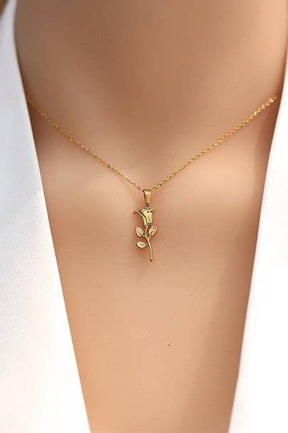 Gold Rose Charm Necklace