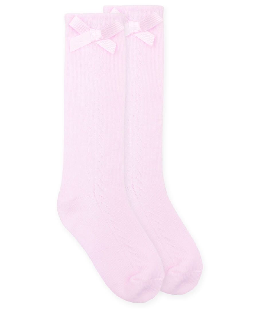 Pink Pointelle Bow Knee High Socks