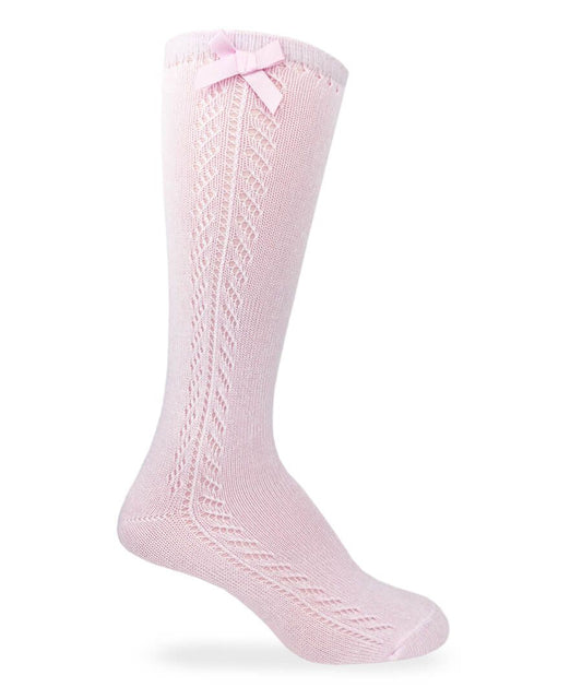 Pink Pointelle Bow Knee High Socks