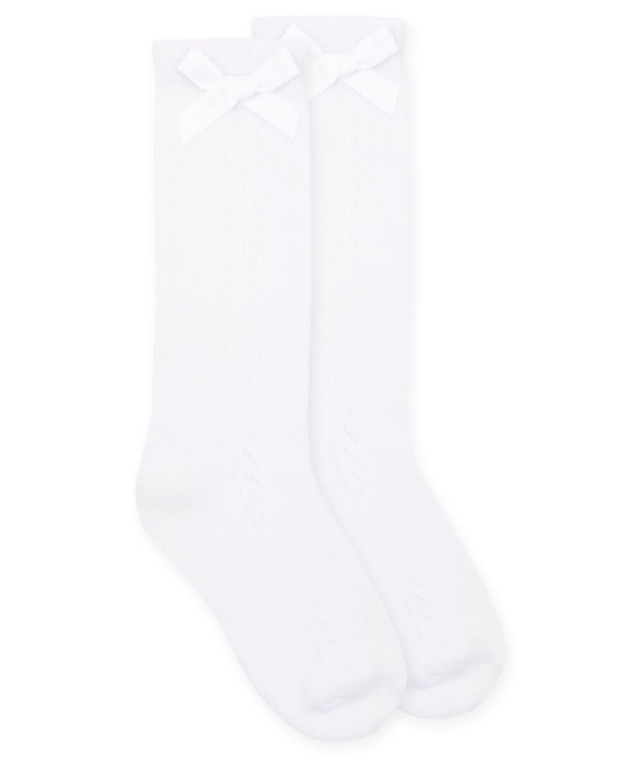 White Pointelle Bow Knee Socks