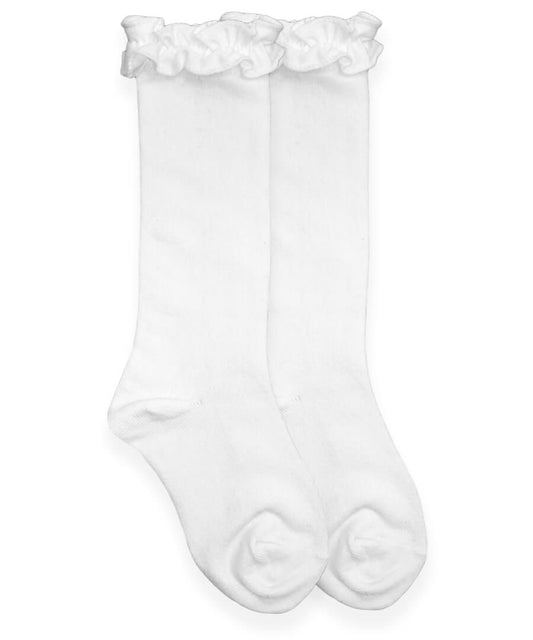 White Ruffle Knee High Socks