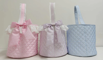 Pink Ruffle Quilted Easter Bucket