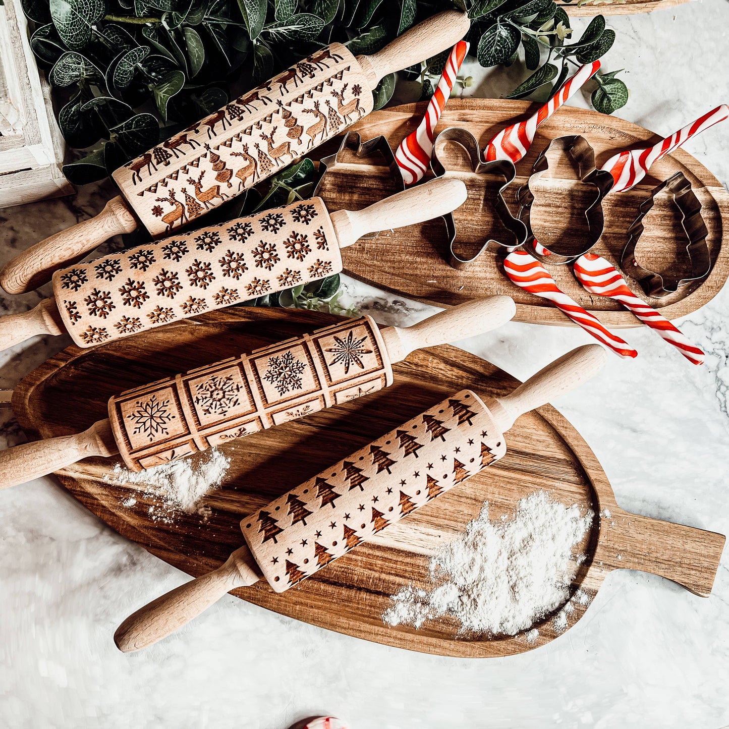 Christmas Trees Pattern Wood Rolling Pin