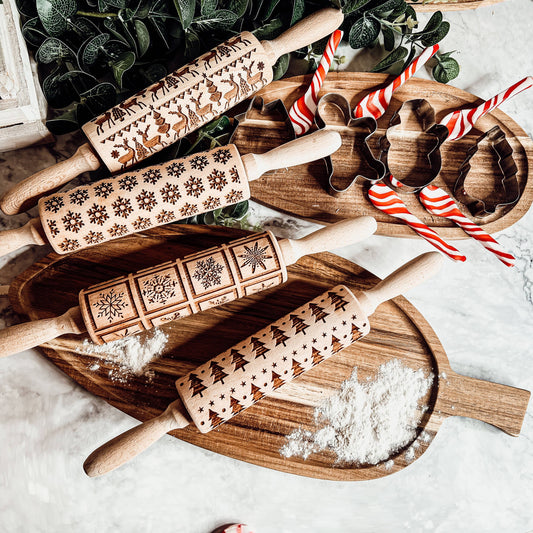 Christmas Trees Pattern Wood Rolling Pin
