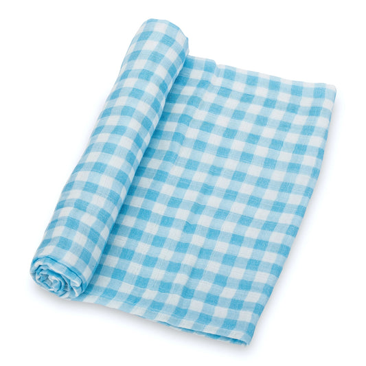 Blue Gingham Swaddle Blanket